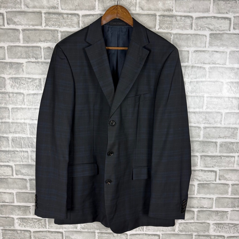 Hugo Boss Hugo Mens Blazer Navy Blue Plaid 3 Button Sport Coat Jacket Turkey 44L